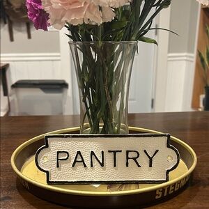 Cast iron Pantry sign. Off white/ back. Like new!